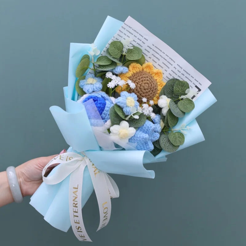 Knitted Sunflower Bouquet — Handmade Crochet Flowers for Valentine, Mother’s Day & Birthday Gifts