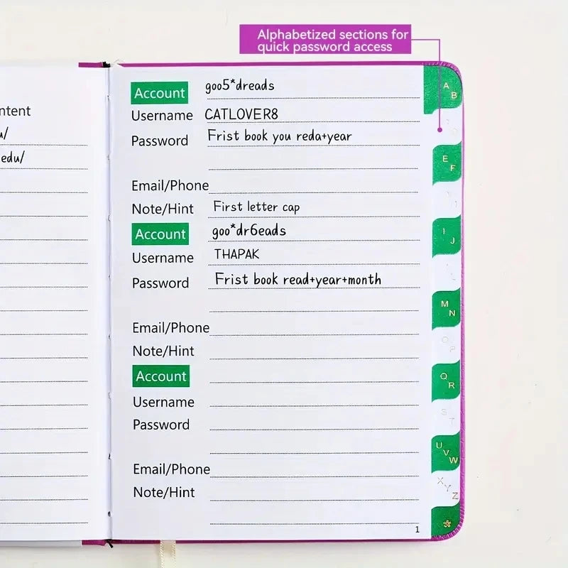 4-Password Book with Alphabetical Tabs – Internet Address & Password Keeper Logbook for Organized Note Keeping
