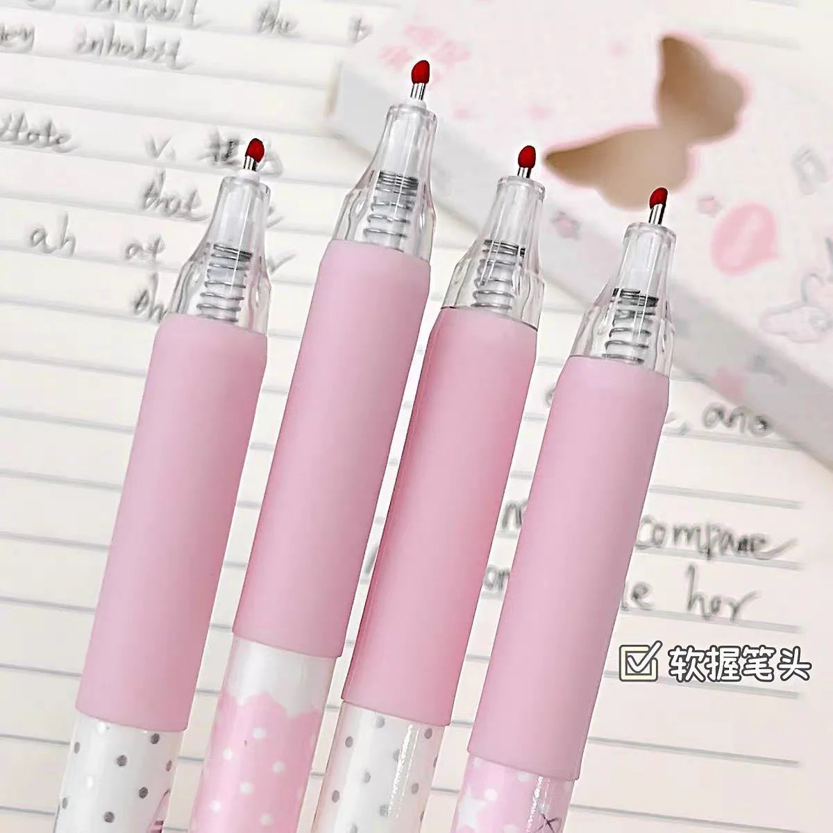 4-Piece Angel Wings Press Pen Set - Quick-Drying Black Ink Korean-Style Kawaii Pens for Students, Exams and Everyday Writing
