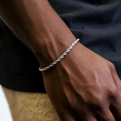 ALIZERO 925 Sterling Silver 4mm Rope Chain Bracelet — Unisex Twisted Link Classic Jewelry for Men and Women