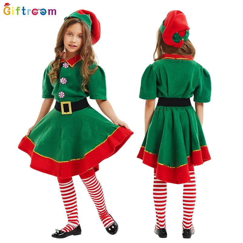 2025 Christmas Elf & Santa Costume Sets for Children and Adults – Green Elf Outfits, Holiday & Halloween Cosplay