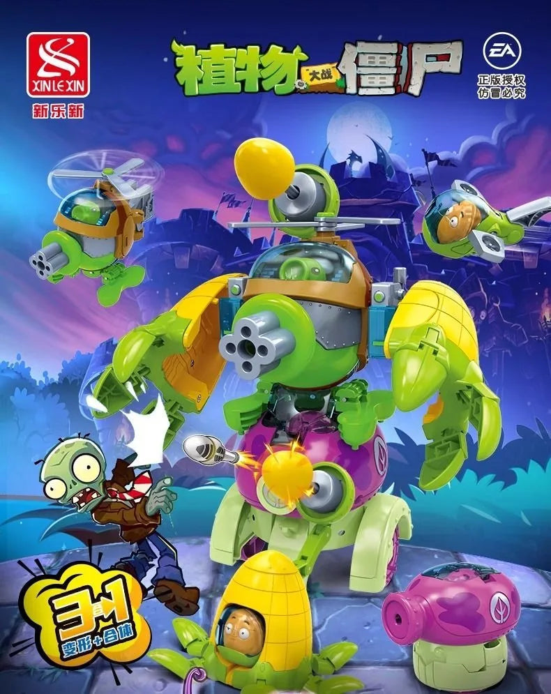 2025 Plants vs. Zombies Action Figure Set – Robot Sunflower, Cactus & Corn PVC Deformation Toys for Kids Gift
