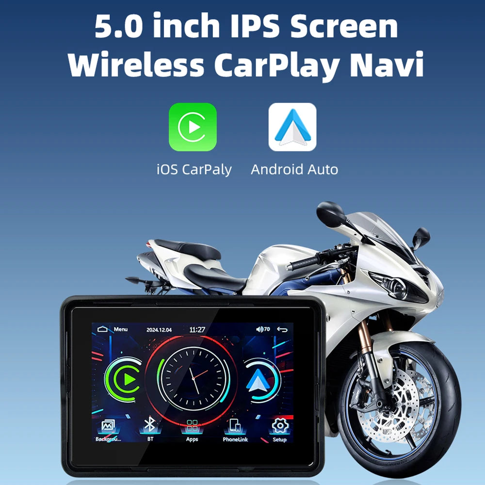 EKIY 5" Portable Motorcycle GPS Navigation Display – Digital Dashboard with Wireless CarPlay & Android Auto