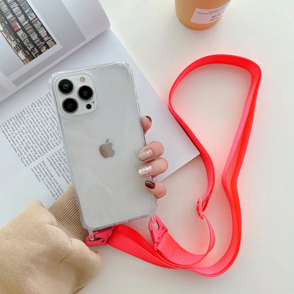 Crossbody Shoulder Strap Phone Case - Transparent Shockproof Cover for iPhone 17 Air, 16, 15, 14, 13 Pro Max & More