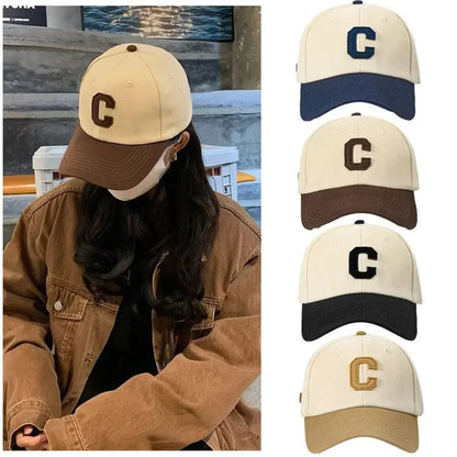 Unisex Baseball Cap – Fashion Letter C Patch, Color Block Design, Summer Sun Visor Hat for Men & Women