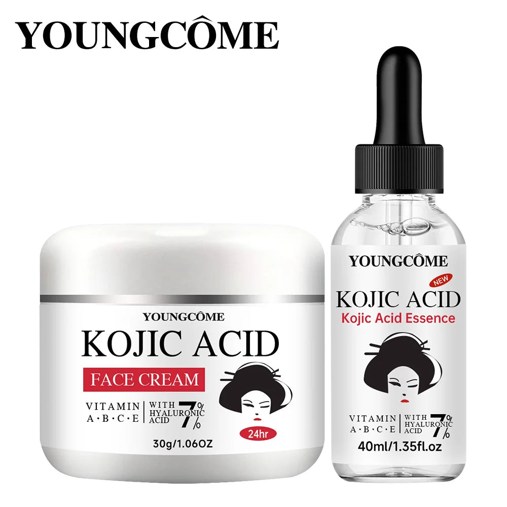 YOUNGCOME Kojic Acid Serum & Cream Set - 2-in-1 Brightening Skincare for Dark Spots, Acne Marks & Even Skin Tone