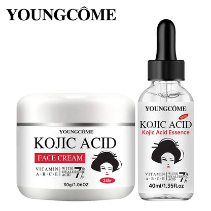 YOUNGCOME Kojic Acid Serum & Cream Set - 2-in-1 Brightening Skincare for Dark Spots, Acne Marks & Even Skin Tone