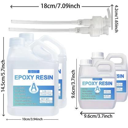 Crystal Clear Bubble-Free Epoxy Resin Kit with Pumps for DIY Crafts, Art, Molds & Casting with Hardener Set