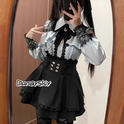 Jirai Kei Lolita Blouse Top — Y2K Sweet Japanese Style Long Shirt with Bow for Women, S-XL, 3 Colors