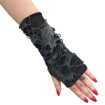 Unisex Gothic Black Fingerless Gloves - Long Festival Mittens for Men and Women, Perfect for Clubwear, Dance and Cosplay