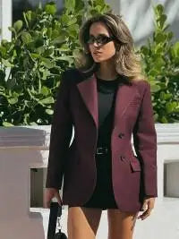 2025 Women's Elegant Long Sleeve Woolen Coat – V-Neck, Single-Breasted Slim Fit Solid Color Office Jacket