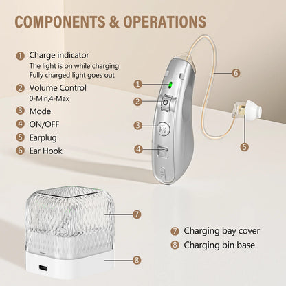 Rechargeable USB Hearing Aid – Behind-the-Ear Sound Amplifier, Noise Cancelling, Elderly Deaf Care with Charging Case