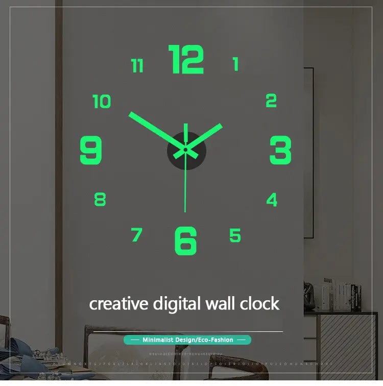 Creative Luminous Digital Wall Clock – Silent DIY European Style Punch-Free Sticker Clock for Living Room & Study