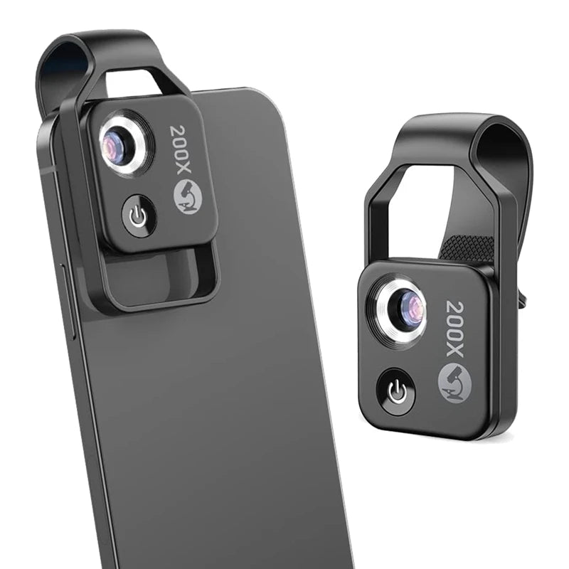 200X Cell Phone Microscope Accessory – Portable Mini Digital Microscope with CPL Lens, LED Light, Universal Clip
