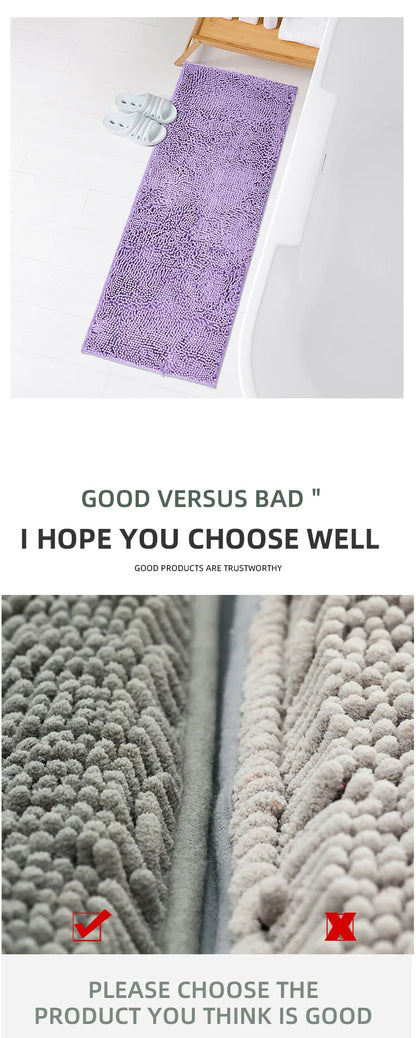 Chenille Long-Haired Bath Mat – Absorbent Bathroom Floor Mat for Tub, Living Room, and Entrance Foot Pad