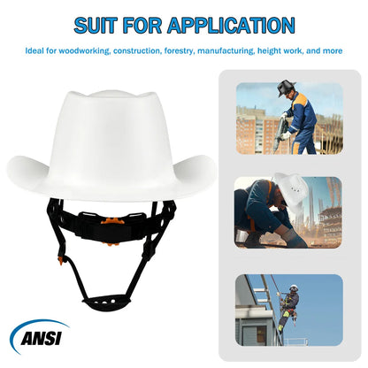 Cowboy Safety Helmet with Sunglasses - Wide-Brim HDPE Hard Hat for Construction Work