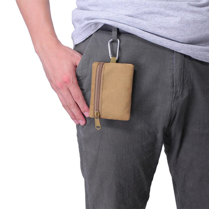 Outdoor Small Waist Pouch - Mini Portable Key Wallet and Card Case with Zipper, Tactical Purse, Coin Purse and Carabiner
