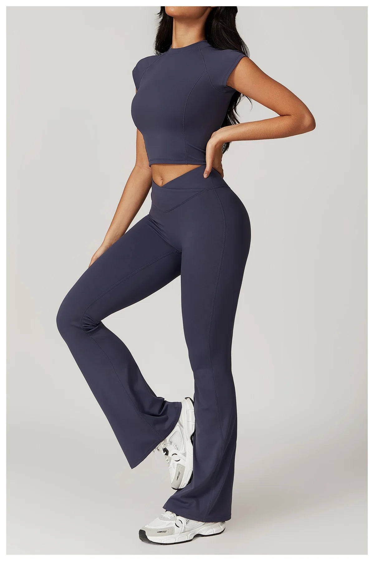 Women’s 2PCS Sportswear Yoga Set – Short Sleeve Crop Top & High Waist Leggings for Gym & Fitness