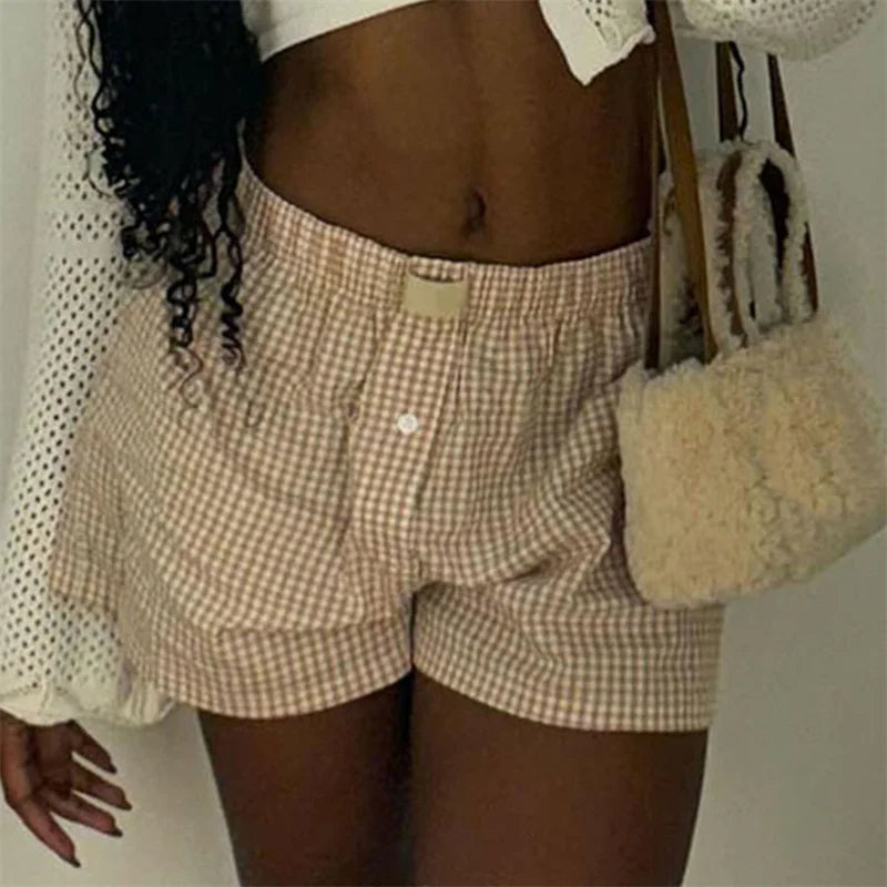 Cozy Up in Style: Women's Y2K Plaid Pajamas Shorts - Cute Flannel Lounge Sleep Shorts with Elastic Waist, Baggy Boxers Tracksuit Bottoms