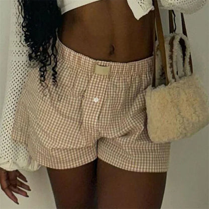 Cozy Up in Style: Women's Y2K Plaid Pajamas Shorts - Cute Flannel Lounge Sleep Shorts with Elastic Waist, Baggy Boxers Tracksuit Bottoms