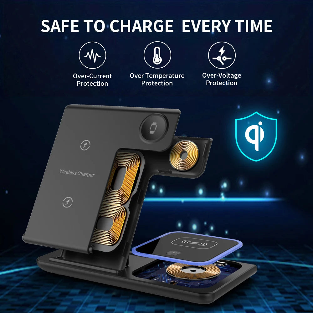 200W 3-in-1 Wireless Charging Stand – Foldable Fast Charging Dock for iPhone 16-8, Apple Watch & AirPods