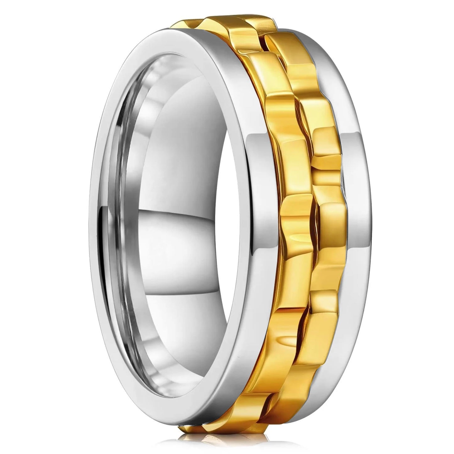Fashion Punk Gear Fidget Ring — Rotating Titanium Steel Spinner Ring for Men, Biker, Wedding & Party Jewelry