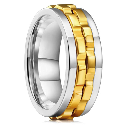 Fashion Punk Gear Fidget Ring — Rotating Titanium Steel Spinner Ring for Men, Biker, Wedding & Party Jewelry
