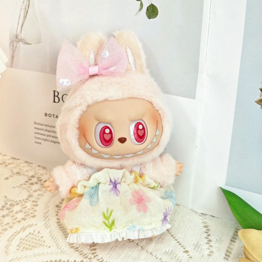 Labubu Pink Ribbon Dress - Cute Fairy Costume Outfit Accessory for 15/17cm Vinyl Doll