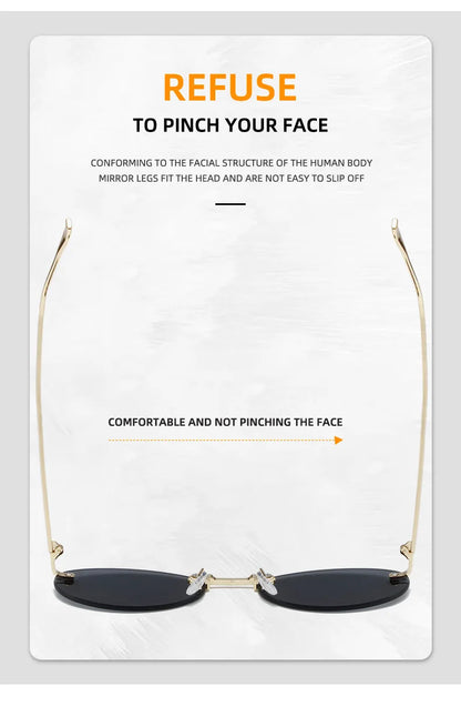Diamond Letter "F" Rimless Sunglasses | Women’s Luxury Metal Frame Black Oval UV400 Shades