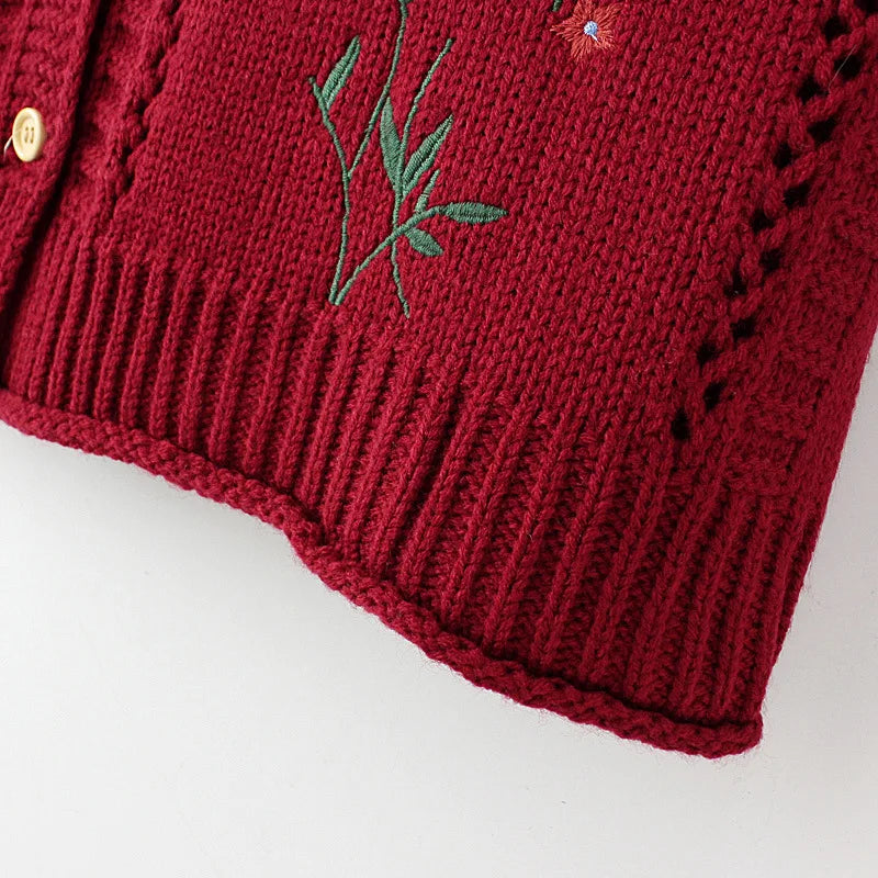 Plus Size Women's Embroidered Hollow Knit Sweater Vest – V-Neck Cardigan, Casual Autumn Fashion, E2 3023