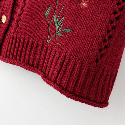 Plus Size Women's Embroidered Hollow Knit Sweater Vest – V-Neck Cardigan, Casual Autumn Fashion, E2 3023