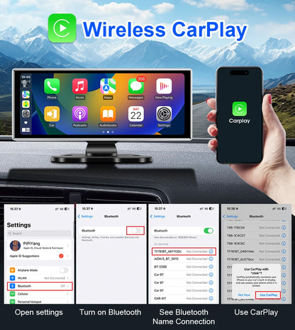 10/11.26" 4K Dash Cam — Dual Lens Car DVR with Wireless CarPlay, Android Auto, GPS & WiFi Video Recorder
