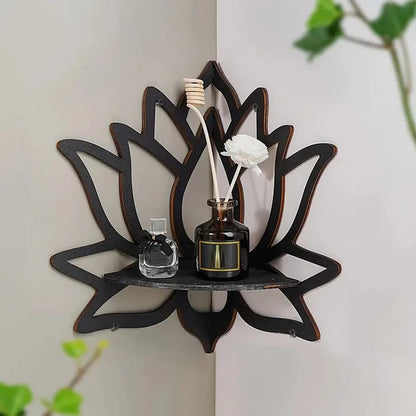 Wooden Lotus Wall Shelf - Hollow Decorative Aromatherapy Organizer for Essential Oils, Candles & Home Decor