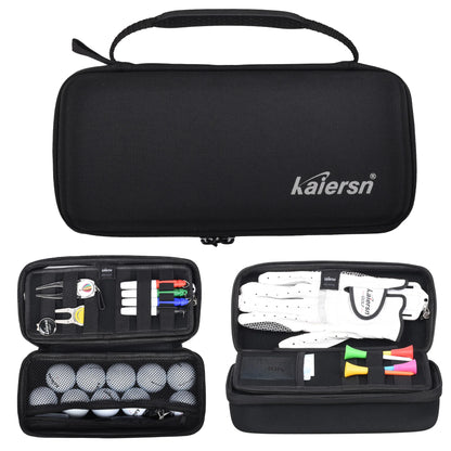 Golf Ball Storage Box & Glove Holder - Accessory Protect Case with Tees, Divot Tool, Valuables Pouch & Hook