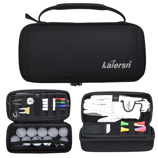 Golf Ball Storage Box & Glove Holder – Accessory Protect Case with Tees, Divot Tool & Valuables Pouch, Includes Hook