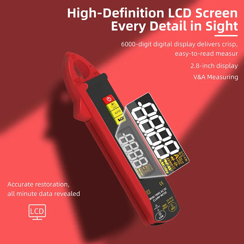 UX1 Digital Clamp Meter 6000 Counts - 100A TRMS AC/DC Mini Multimeter with Rechargeable LCD Display