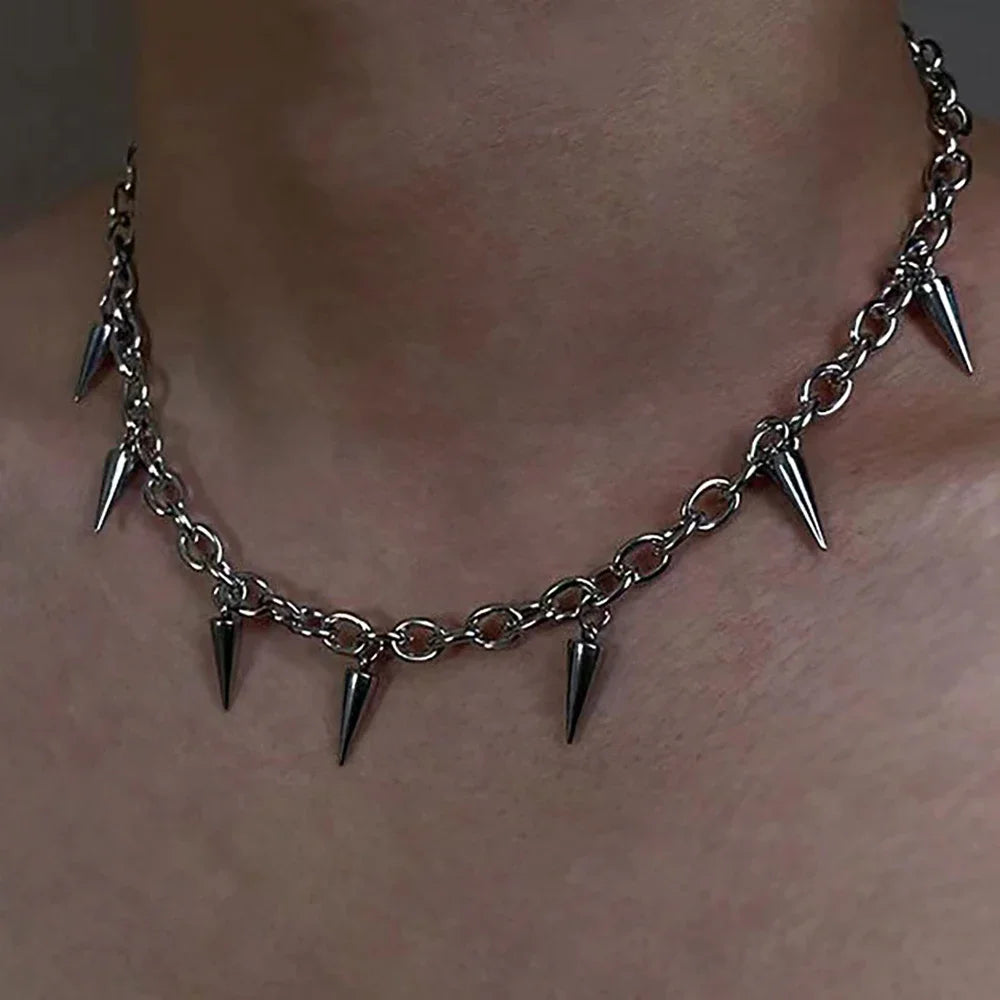Punk Rivet Tassel Necklace - Titanium Steel Geometric Chain Jewelry for Men & Women