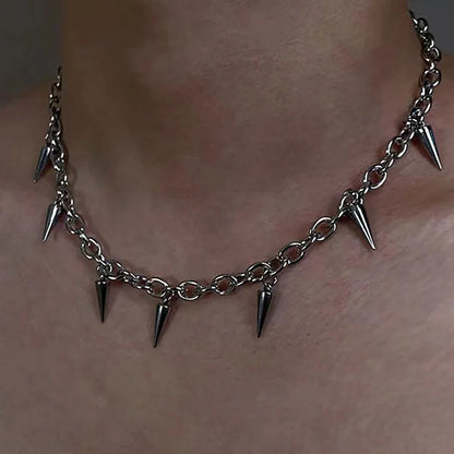 Punk Rivet Tassel Necklace - Titanium Steel Geometric Chain Jewelry for Men & Women