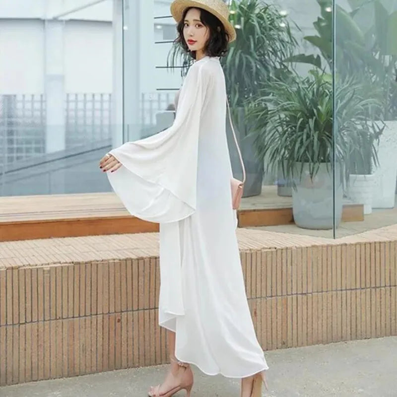 2024 Summer Sunscreen Shirt for Women – Long Chiffon Cardigan, Loose Fit Blouse, Thin Outerwear Shawl Jacket