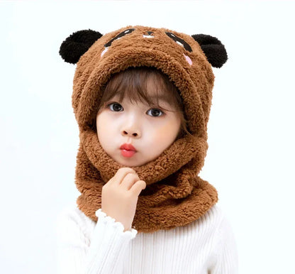 Cartoon Winter Hat for Kids - Thickened Scarf Cap with Fleece for Boys & Girls, 1-18 Years
