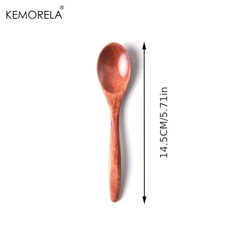 6pcs Wooden Coffee & Tea Spoon Set — Long Handle Honey Dessert Stirring Teaspoons Tableware