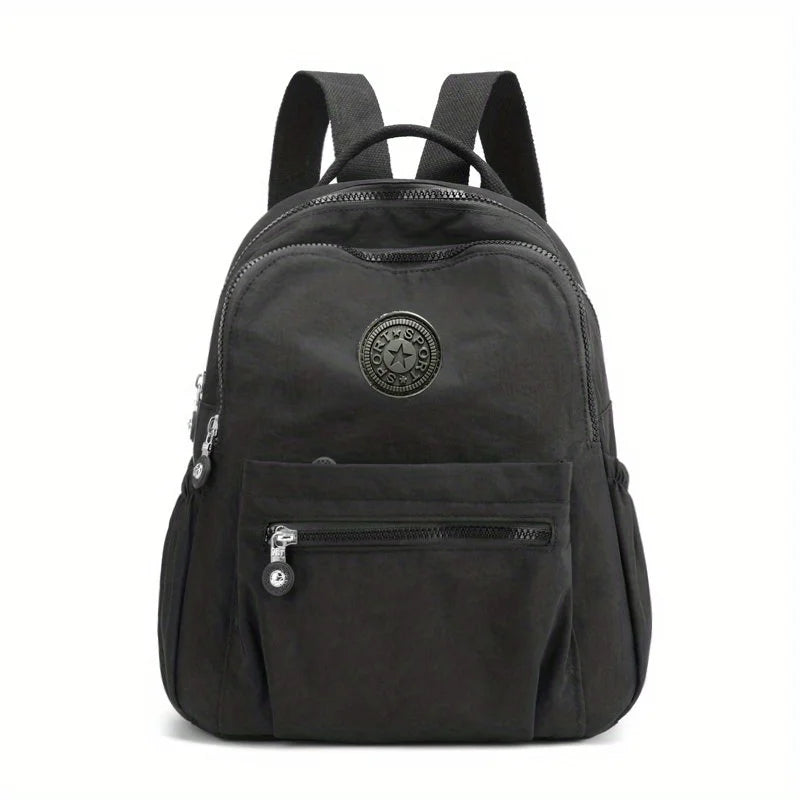 Solid Color Nylon Backpack - Lightweight, Fashion Daypack for Work and Travel, Luggage-Hangable School Bag
