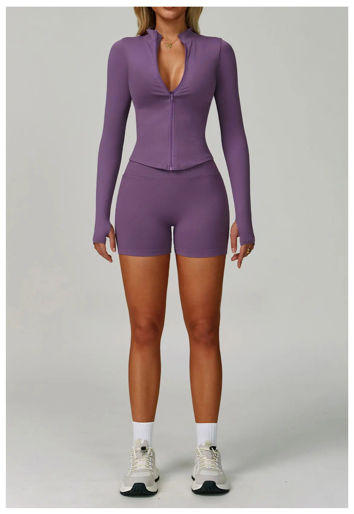 2/3PCS Women’s Seamless Yoga & Gym Set – Push-Up Sports Bra, Long Sleeve Jacket & Workout Leggings