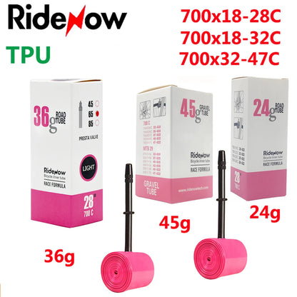 RideNow TPU Bike Inner Tube 700C - Fits 700C 700x18 23 25 28 32 35 37 40 47C, 29x1.5 1.75 1.9 Road & MTB Bicycle Tires