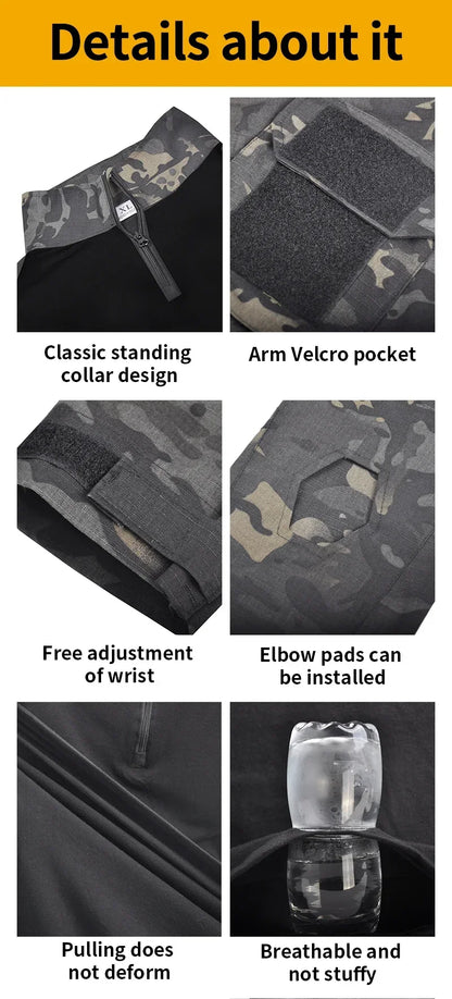 Men’s Camo Tactical Uniform Set | Ripstop Airsoft Suit with Multi-Pocket Pants & Training Shirt for Hunting or Paintball