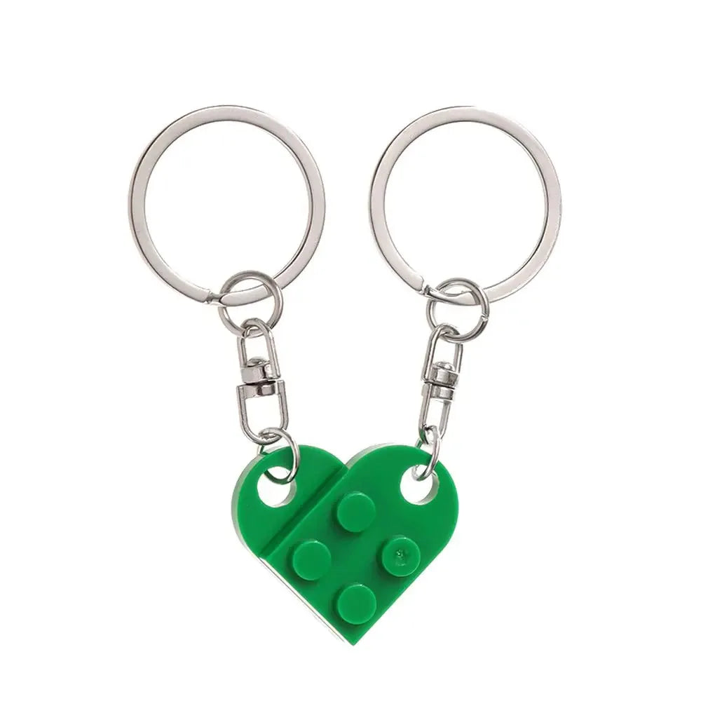 Love Heart Brick Keychain - Matching Couple Key Ring, Building Block Jewelry Gift for Birthdays
