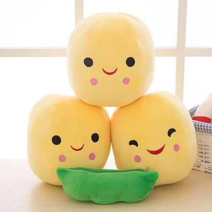 Plush Pea Pillow Toy - Cute Kawaii Stuffed Plant Doll for Kids, Boys & Girls Gift
