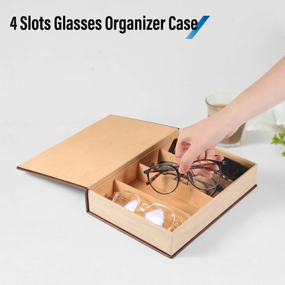 Brown PU Sunglasses & Eyeglasses Storage Case – Optical Frame Display Box with 2 or 4 Slots