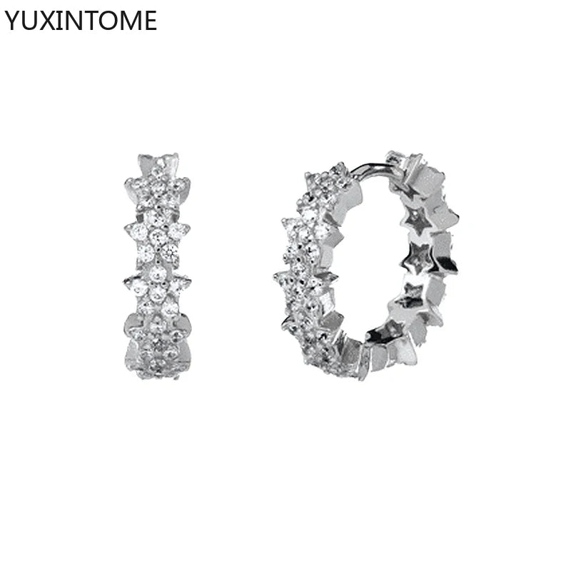 925 Sterling Silver White Zircon Hoop Earrings for Women – Fashion Geometric Crystal Silver Earrings Fine Jewelry Elegant Daily Wear Jewelry