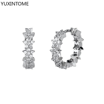 925 Sterling Silver White Zircon Hoop Earrings for Women – Fashion Geometric Crystal Silver Earrings Fine Jewelry Elegant Daily Wear Jewelry